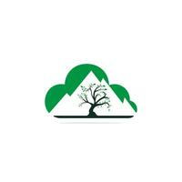 berg och träd vektor logotyp design. logotyp för resa, jordbruk och ekologi begrepp.