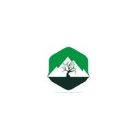 berg och träd vektor logotyp design. logotyp för resa, jordbruk och ekologi begrepp.