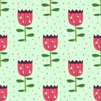 små söta rosa blommor på grönt sömlöst mönster vektor