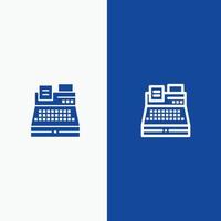 Fax-Drucker-Einkaufszeile und Glyph-Solid-Icon-Blau-Banner vektor