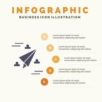 Webdesign Papierfliege festes Symbol Infografiken 5 Schritte Präsentationshintergrund vektor