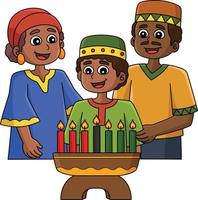 kwanzaa familj och kinara tecknad serie färgad ClipArt vektor