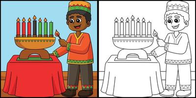 kwanzaa pojke belysning kinara färg illustration vektor