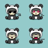 vektor illustration av söt bebis flicka emoji bär panda kostym
