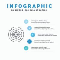 pil fokus mål dollar linje ikon med 5 steg presentation infographics bakgrund vektor