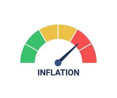 hohes Inflationsniveau auf Messskala, Instrumentenskala mit Pfeil. Wachstumspreis auf Tachometer, Anzeige, Messgerät. inflationäre Finanzkrise. Infografik-Zähler. Vektor-Illustration vektor