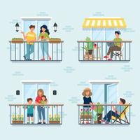 Menschen auf dem Balkon, soziales Isolationskonzept