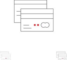 Kreditkarte Bankkarte Karten Kreditfinanzierung Geld Fett und dünne schwarze Linie Symbolsatz vektor