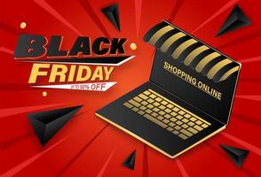 svart fredag shopping online på laptop banner vektor