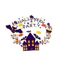 Halloween-Partykarte mit Spukhaus vektor