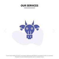 unsere dienstleistungen schmuck tiere stier indischer schädel solide glyph icon web card template vektor