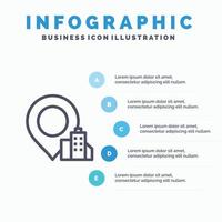 Standort Gebäude Hotel Liniensymbol mit 5 Schritten Präsentation Infografiken Hintergrund vektor