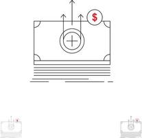 Geld Dollar medizinische Überweisung Fett und dünne schwarze Linie Symbolsatz vektor