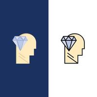 Mind Perfection Diamond Head Icons flach und Linie gefüllt Icon Set Vektor blauen Hintergrund