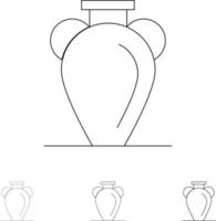 Kultur Griechenland Geschichte Nation Vase Fett und dünne schwarze Linie Symbolsatz vektor