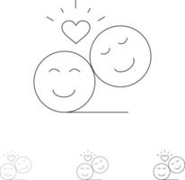 paar avatar smiley-gesichter emojis valentine fett und dünne schwarze linie symbolsatz vektor