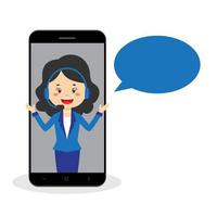 Call-Center-Cartoon-Frau auf dem Smartphone-Bildschirm vektor