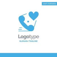 telefon ring upp hjärta kärlek valentine blå fast logotyp mall plats för Tagline vektor