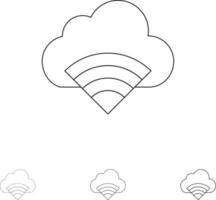 moln förbindelse wiFi signal djärv och tunn svart linje ikon uppsättning vektor