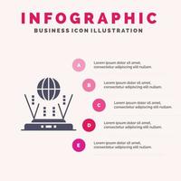 Internet-Globus-Router verbinden festes Symbol Infografiken 5 Schritte Präsentationshintergrund vektor