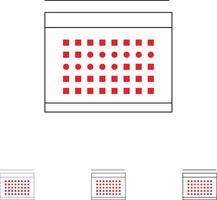 kalender semester datum högtider djärv och tunn svart linje ikon uppsättning vektor