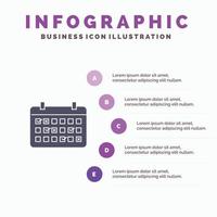 Kalenderdatum Monat Jahr Zeit festes Symbol Infografiken 5 Schritte Präsentationshintergrund vektor