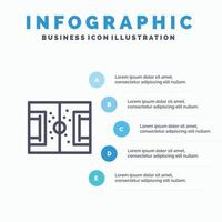 Feld-Fußball-Spielfeld-Fußball-Liniensymbol mit 5-Schritten-Präsentations-Infografiken-Hintergrund vektor