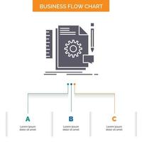 kreativ. Entwurf. sich entwickeln. Rückmeldung. unterstützen Sie das Design von Geschäftsflussdiagrammen mit 3 Schritten. Glyphensymbol für Präsentationshintergrundvorlage Platz für Text. vektor