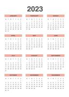 full kalender 2023 Start från måndag vektor
