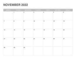 enkel kalender november 2022 , Start måndag vektor