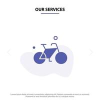 unsere dienstleistungen fahrrad fahrradzyklus frühling solide glyph icon web card template vektor