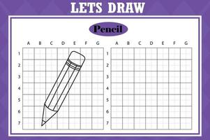 Zeichnen Sie einen süßen Bleistift. Arbeitsblatt zum Kopieren von Rastern. pädagogisches kinderspiel. Zeichenaktivität für Kleinkinder und Kinder. Arbeitsblatt zum Zeichnen von Vektorferien. vektor