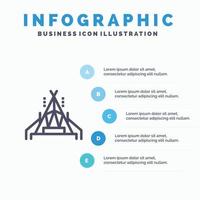 Camp Zelt Camping blau Infografiken Vorlage 5 Schritte Vektorlinie Symbol Vorlage vektor