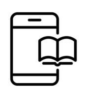 Vektorlinie Buch und mobiles Symbol isoliert auf weißem Hintergrund. Umriss Telefonsymbol für Website-Design, mobile Anwendung, ui. Buch-Piktogramm. Illustration redaktioneller Schlaganfall vektor