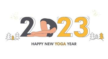 2023 yoga vektor baner. ung kvinna praktiserande yoga med 2023 tal. kanin omm 2023 yoga ny år illustration isolerat på de vit bakgrund