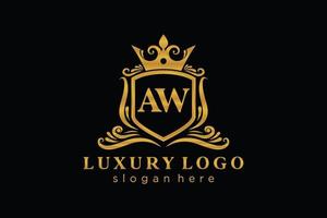 Royal Luxury Logo-Vorlage mit anfänglichem aw-Buchstaben in Vektorgrafiken für Restaurant, Lizenzgebühren, Boutique, Café, Hotel, Heraldik, Schmuck, Mode und andere Vektorillustrationen. vektor