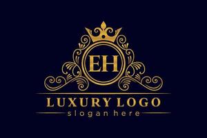 eh anfangsbuchstabe gold kalligrafisch feminin floral handgezeichnet heraldisch monogramm antik vintage stil luxus logo design premium vektor