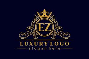 ez anfangsbuchstabe gold kalligrafisch feminin floral handgezeichnet heraldisch monogramm antik vintage stil luxus logo design premium vektor