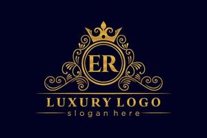 er anfangsbuchstabe gold kalligrafisch feminin floral handgezeichnet heraldisch monogramm antik vintage stil luxus logo design premium vektor