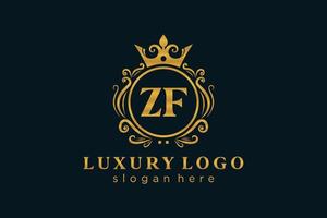 Royal Luxury Logo-Vorlage mit anfänglichem ZF-Buchstaben in Vektorgrafiken für Restaurant, Lizenzgebühren, Boutique, Café, Hotel, Heraldik, Schmuck, Mode und andere Vektorillustrationen. vektor