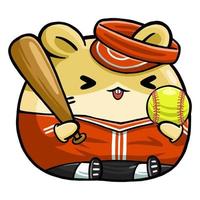 niedliche Hamster-Softballspieler-Berufsvektorillustration vektor