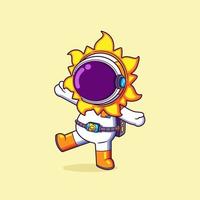 Der glückliche Astronaut trägt einen Sonnenkostümkopf und posiert niedlich vektor