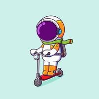 Der glückliche Astronaut spielt und fährt den Roller auf der Straße vektor