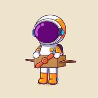de astronaut är framställning en plan leksak med en låda och påfrestande till spela med den vektor
