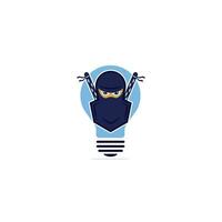 Vorlage für das Glühbirnen-Ninja-Logo. kreatives Ideenvektordesign. intelligentes Ninja-Logo. vektor