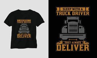 LKW-Fahrer-T-Shirt-Design im Vintage-Stil mit LKW und Flagge vektor