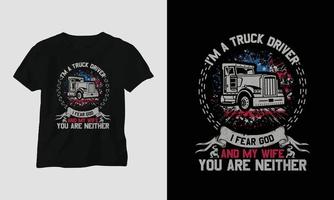 LKW-Fahrer-T-Shirt-Design im Vintage-Stil mit LKW und Flagge vektor