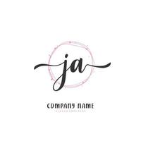 ja Anfangshandschrift und Signatur-Logo-Design mit Kreis. schönes design handgeschriebenes logo für mode, team, hochzeit, luxuslogo. vektor