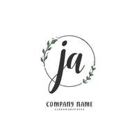 ja Anfangshandschrift und Signatur-Logo-Design mit Kreis. schönes design handgeschriebenes logo für mode, team, hochzeit, luxuslogo. vektor