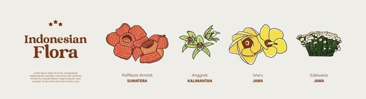 isolierte handgezeichnete verschiedene indonesische pflanzenillustration vektor